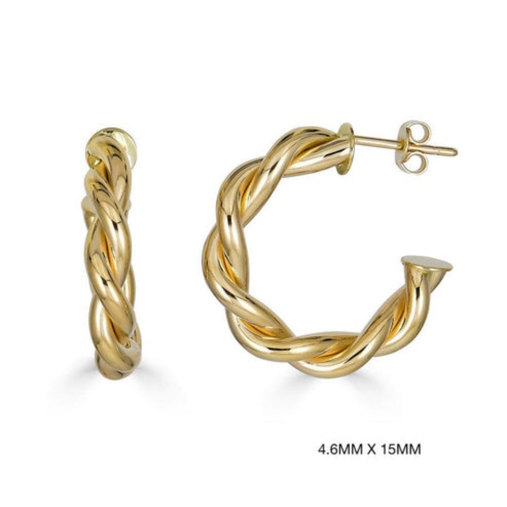 Braided Twisted 14K (or 18k upon request) Yellow Gold Hoop Earrings